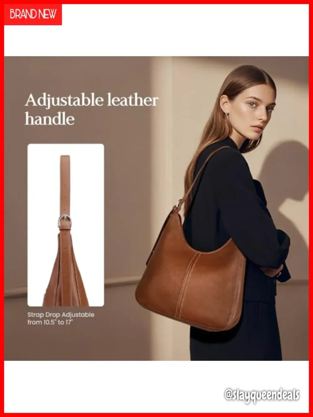 Genuine Leather Hobo Handbag for Women with Adjustable Shoulder Strap